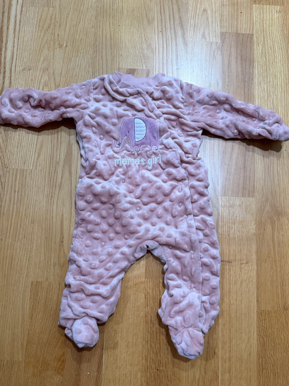 3-6 months Soft Pink Plush Baby One-Piece with Elephant Embroidery